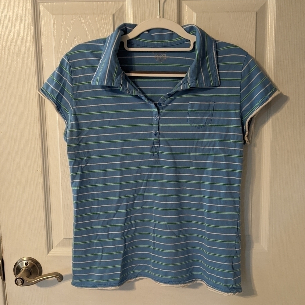 FREE w/Purchase Y2K Style 100% Cotton Blue Striped No Boundaries Polo Size XXL